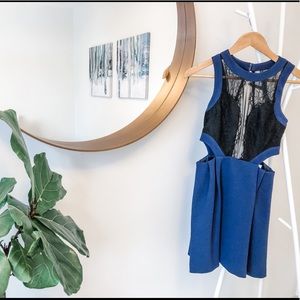 BCBG Midnight Blue Cutout Dress w/ Lace Detail
